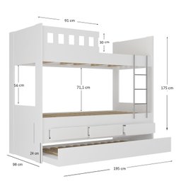 Treliche Infantil/Juvenil com 3 Gavetas 100% MDF - 3