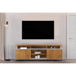 Rack Bancada P/ Tv até 70 Polegadas Olimpic Ripado C/ Nichos e Rodizios 180x60cm Cedro/bali - Dj M - 1