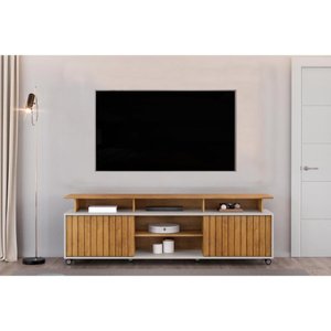 Rack Bancada P/ Tv até 70 Polegadas Olimpic Ripado C/ Nichos e Rodizios 180x60cm Cedro/bali - Dj M