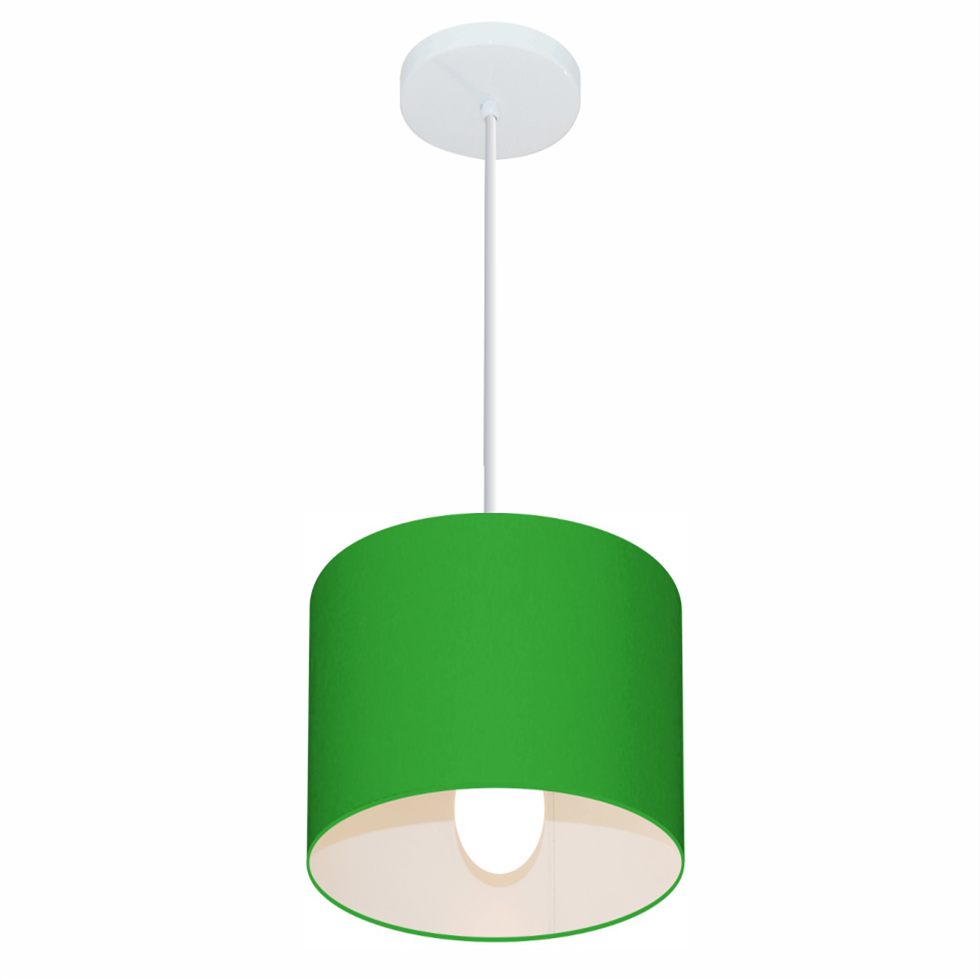 Lustre Pendente Cilíndrico Vivare Md-4046 Cúpula em Tecido 18x18cm - Bivolt - Verde Folha - Bivolt - 1