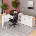 Ver imagem 1 de Mesa L Escritório 150cm com Armário Lateral Pé Metal F5 Cor:branco