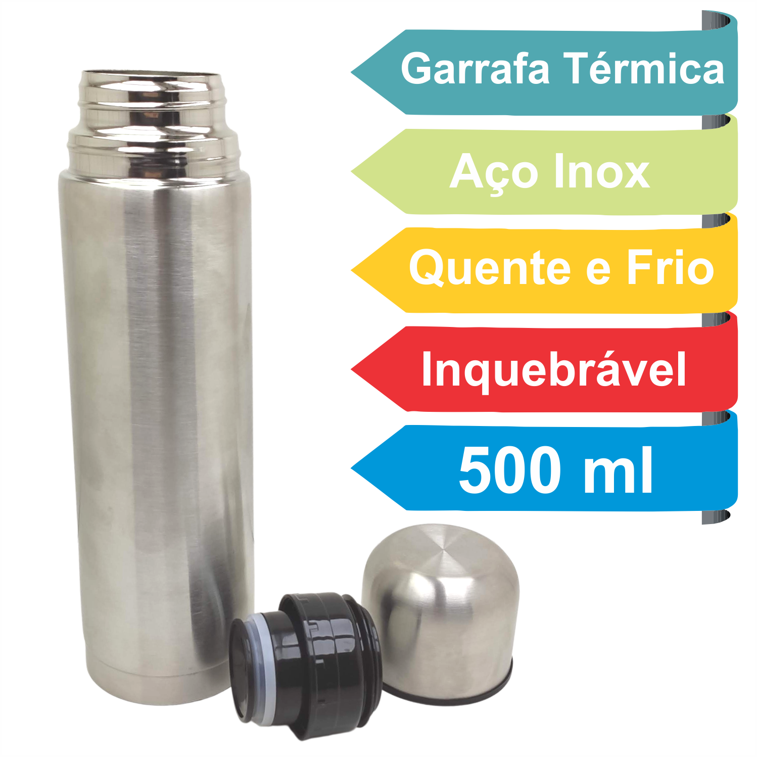 Garrafa Térmica Garrafinha Aço Inox Inquebrável 500ml Água Quente e Frio Café Resistente Academia - 2
