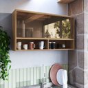 Ver imagem 1 de Armário Aéreo 2 Porta 2 Nichos 120cm Vidro Reflecta Veneza Modulada Bege/Mel