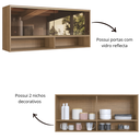 Ver imagem 6 de Armário Aéreo 2 Porta 2 Nichos 120cm Vidro Reflecta Veneza Modulada Bege/Mel