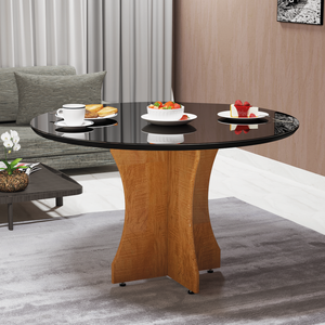 Mesa Redonda de Jantar Sala de Estar e Cozinha Vidro e Mdf:preto