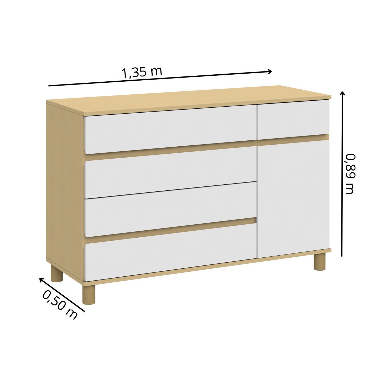 Cômoda para Quarto de Bebê 5 Gavetas 1 Porta Aspen - 3