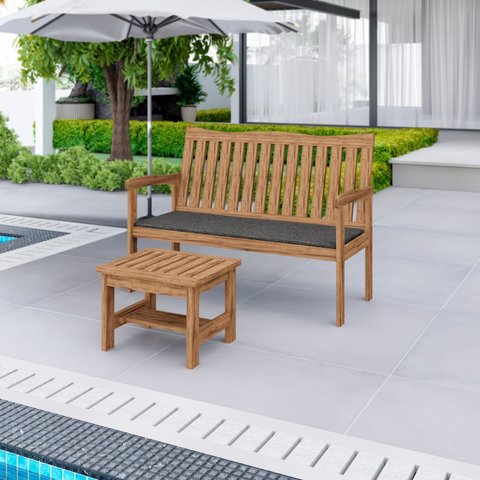 Conjunto para Jardim de Madeira Eucalipto Solaris com Almofada Yescasa Marrom/Amadeirado
