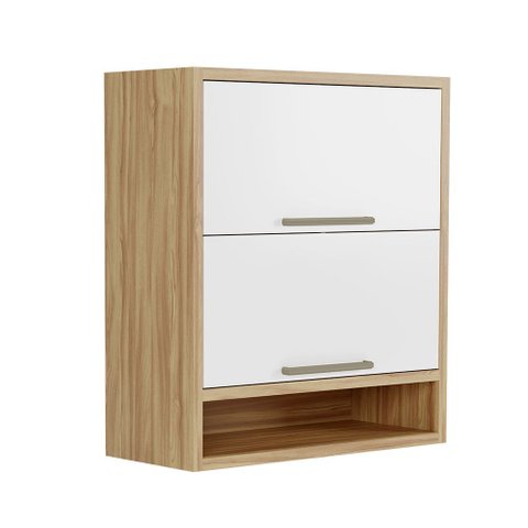 Armário Aéreo de Cozinha 2 Portas Basculantes e Nicho 100% MDF 80cm Vicenza Espresso Móveis Branco/Amêndoa