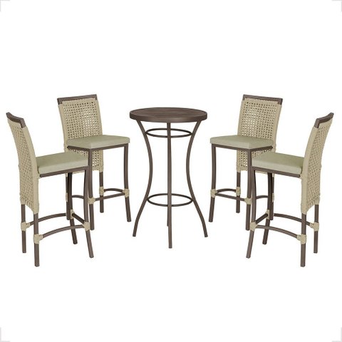 Mesa Bistrô e 4 Banquetas Roma Marrom Corda Náutica Estofado 7 Trama Original