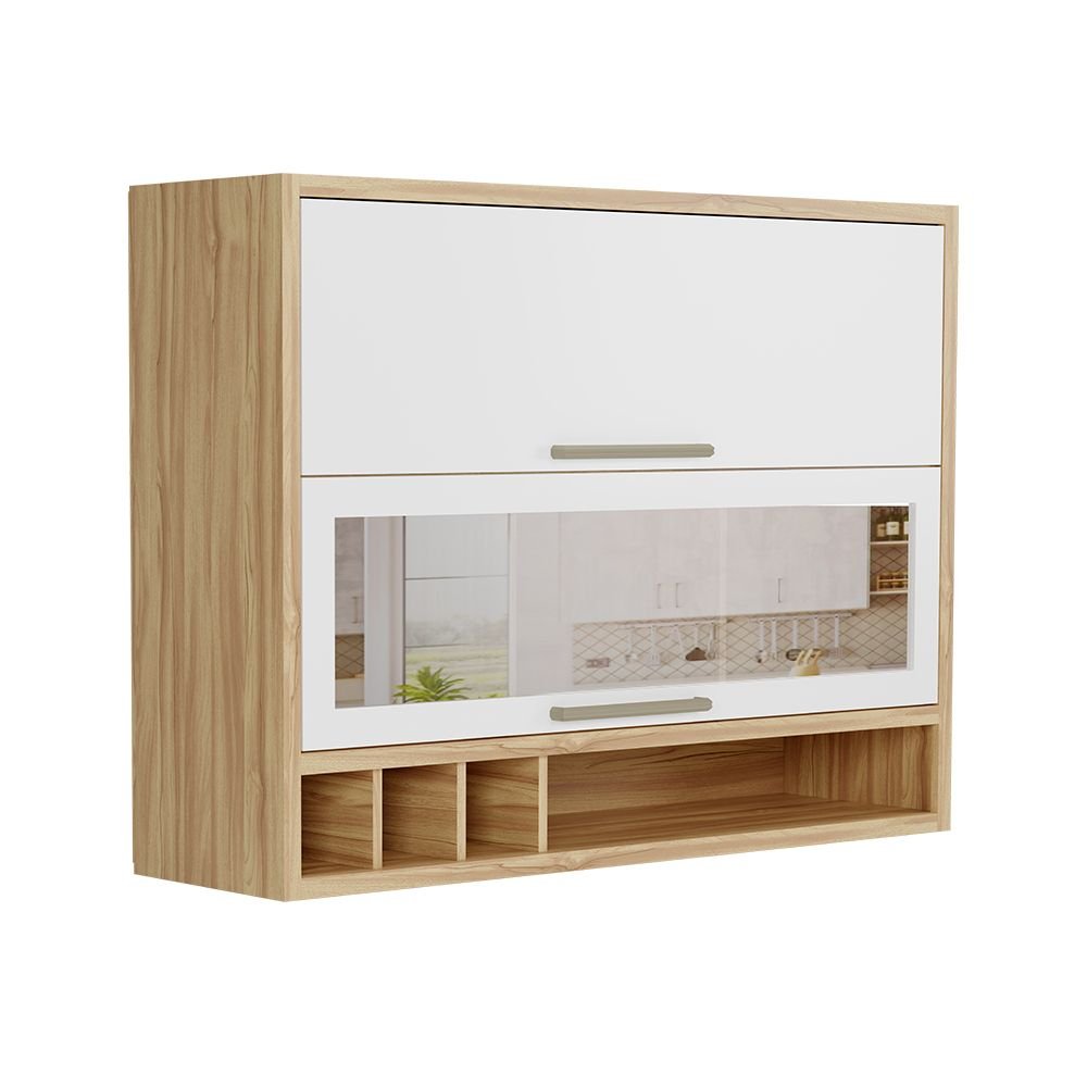 Armário Aéreo de Cozinha 120cm 2 Portas Basculantes Vidro Reflecta 100% MDF Vicenza Espresso Móveis