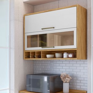Armário Aéreo de Cozinha 120cm 2 Portas Basculantes Vidro Reflecta 100% MDF Vicenza Espresso Móveis