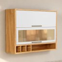 Ver imagem 1 de Armário Aéreo de Cozinha 120cm 2 Portas Basculantes Vidro Reflecta 100% MDF Vicenza Espresso Móveis Branco/Amêndoa