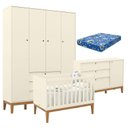 Ver imagem 1 de Quarto de Bebe Unique 4 Portas com Cômoda Sapateira Off White Eco Wood e Colchão Ortobom - Matic