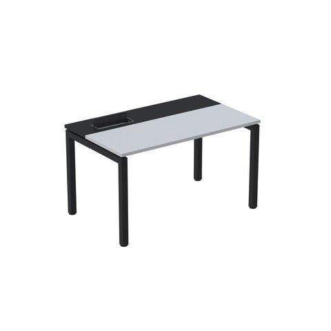 Escrivaninha Mesa Escritório Plataforma para 1 Pessoa com Caixa de Tomada Psc 110cm Industrial Cinza e Preto