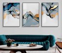 Ver imagem 1 de Kit 3 Quadros Abstrato Azul Água - Tela Canvas com Moldura Flutuante em Vários Tamanhos - Artfine