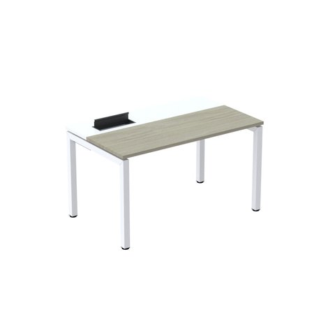 Escrivaninha Mesa Escritório Plataforma para 1 Pessoa com Caixa de Tomada Psc 110cm Industrial Nogueira Casablanca e Branco Cinza