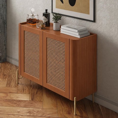 Buffet Bend 99 cm Porta Sextavada Incolar Cedro com Pé Dourado