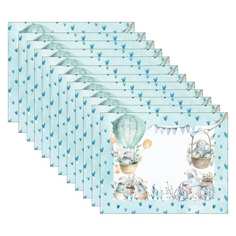 Kit Jogo Americano Páscoa Balão/azul Coração - 12 Peças