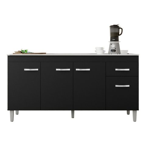 Balcão Multiuso P/ Cozinha Gabriela 150cm Preto S/tampo Ajl