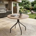 Ver imagem 1 de Mesa de Jantar Redonda Tampo Madeira Maciça 90cm com Base de Aço Casual Marrom/Preto/Pinus