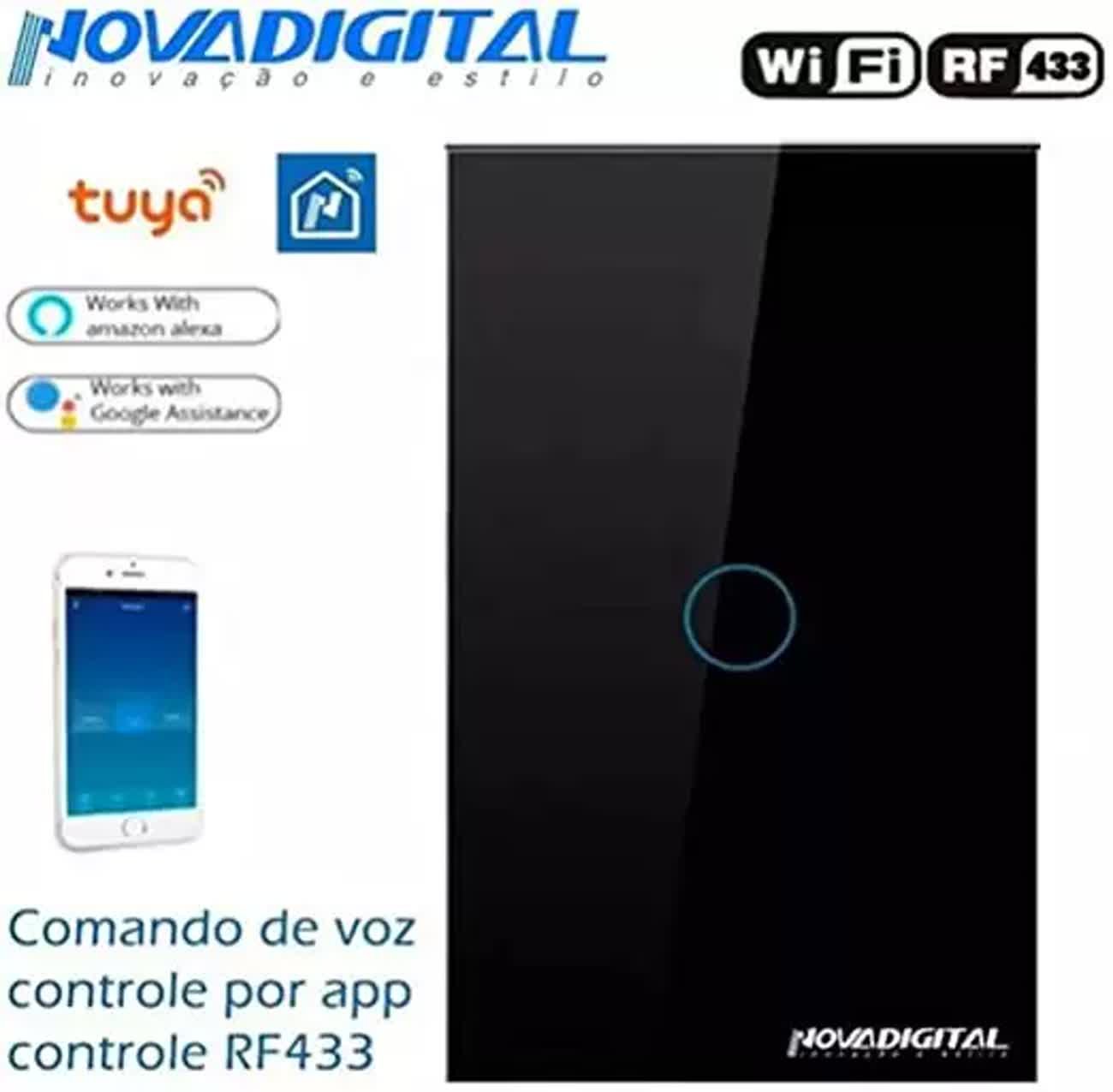 Interruptor Inteligente Wi-fi 1 Botão Touch Preto - 5