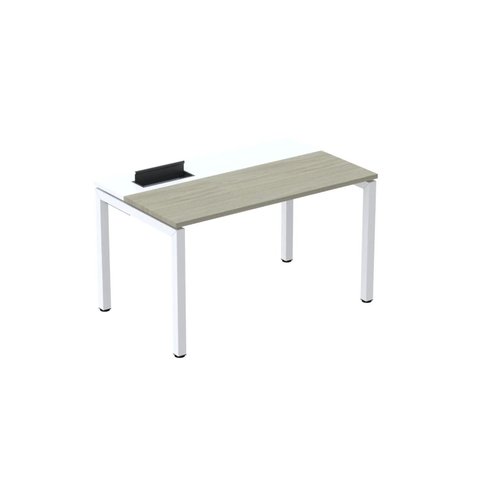 Escrivaninha Mesa Escritório Plataforma para 1 Pessoa com Caixa de Tomada Psc 150cm Industrial Nogueira Casablanca e Branco Cinza