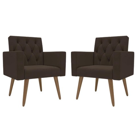 Kit 2 Poltronas Capitone Confortável para Sala Recepção Marrom