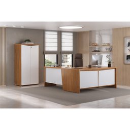 Mesa para Escritório em L Chefia com 2 Portas 3 Gavetas em Tamburato Y37 - 13