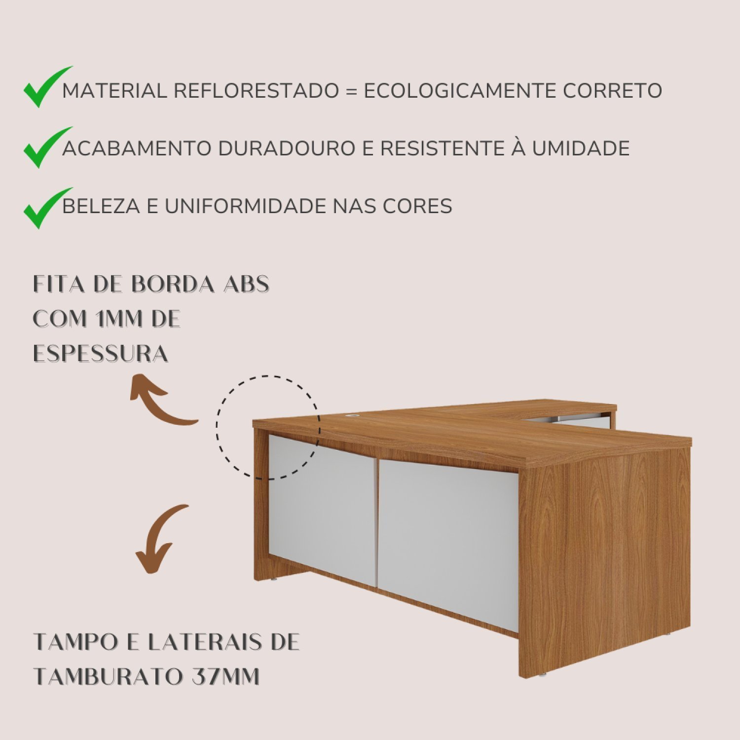 Mesa para Escritório em L Chefia com 2 Portas 3 Gavetas em Tamburato Y37 - 10