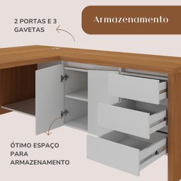 Mesa para Escritório em L Chefia com 2 Portas 3 Gavetas em Tamburato Y37 - 9