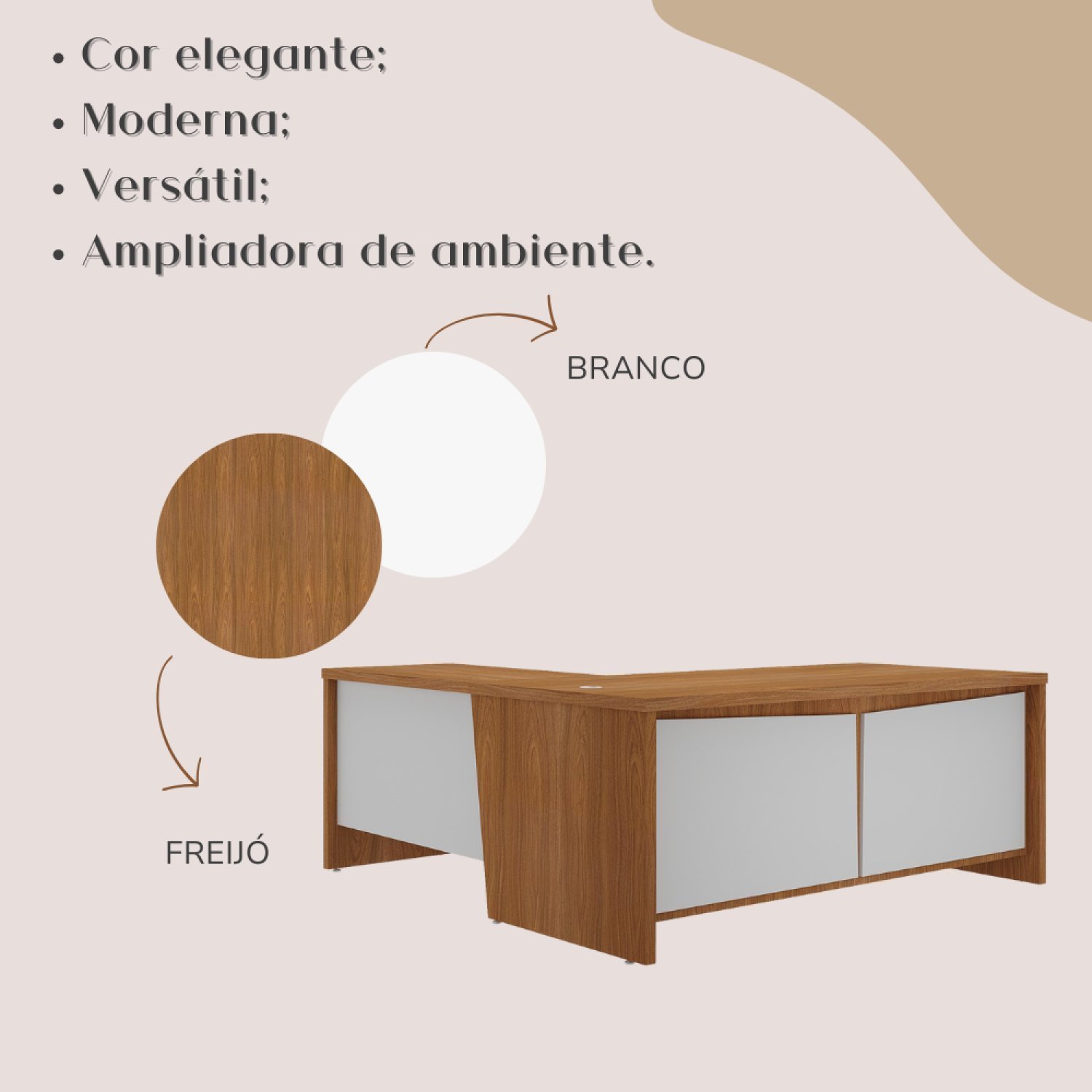 Mesa para Escritório em L Chefia com 2 Portas 3 Gavetas em Tamburato Y37 - 18