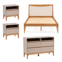Ver imagem 2 de Conjunto Quarto Casal com Cama Casal com Cabeceira Estofada, 2 Mesas de Cabeceira e Cômoda 4 Gavetas com Pés de Madeira Maciça Bento Yescasa Bege/Cappuccino/Amêndoa