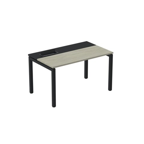 Escrivaninha Mesa Escritório Plataforma para 1 Pessoa com Caixa de Tomada Psc 140cm Industrial Nogueira Casablanca e Preto Cinza