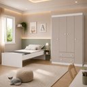 Ver imagem 3 de Jogo de Quarto com Cama Solteiro e Guarda-Roupa 4 Portas 2 Gavetas Lira Multimóveis MP4836 Branco/