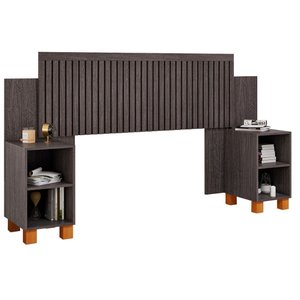 Cabeceira Box Flex Mumbai Ripada com Mesas Laterais Nicho:mocaccino