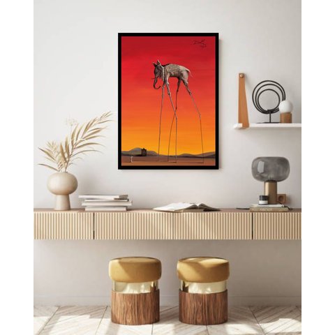Quadro Decorativo Salvador Dali Elefante - 70x50cm:moldura Branca
