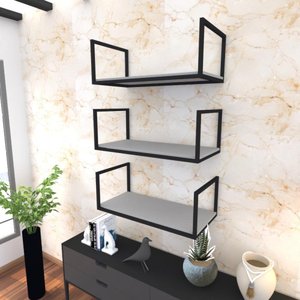Kit com 3 Prateleira Industrial Suspensa Parede Nicho Cinza Cozinha Escritorio Sala Quarto Infantil