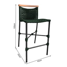 Banqueta Anne em Corda Náutica Base em Alumínio Preta com Detalhe em Madeira Verde Musgo - 2