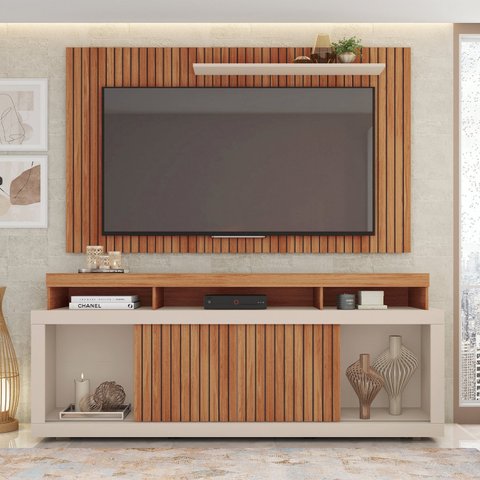 Rack com Painel para TV Até 65 Polegadas com Ripado Esmeralda 