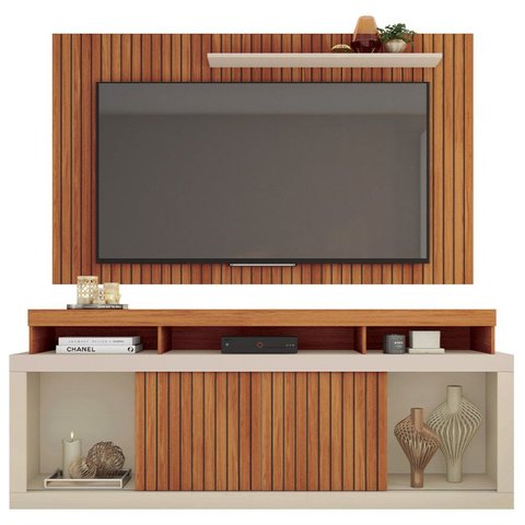 Rack com Painel Ripado para TV até 65 Polegadas MDF 180cmx174cm Esmeralda