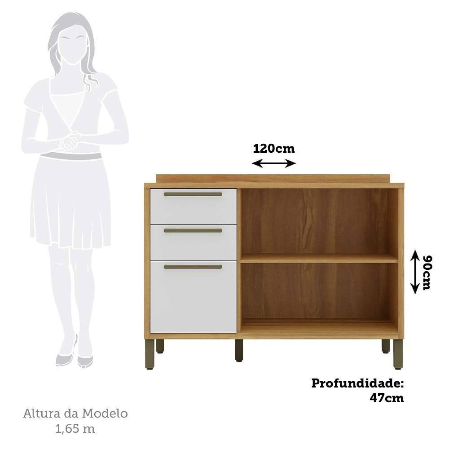 Balcão de Cozinha 120cm com 2 Portas Basculantes 3 Gavetas e Tampo 100% Mdf Vicenza espresso Móveis - 3