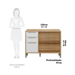 Balcão de Cozinha 120cm com 2 Portas Basculantes 3 Gavetas e Tampo 100% MDF Vicenza Espresso Móveis - 5