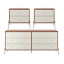 Ver imagem 1 de Conjunto 2 Mesas de Cabeceira e Cômoda 6 Gavetas Jasper - Off White Fosco c/ Canella - Champanhe