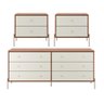 Conjunto 2 Mesas de Cabeceira e Cômoda 6 Gavetas Jasper - Off White Fosco C/ Canella - Champanhe - 1