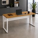 Ver imagem 1 de Mesa Escrivaninha 1,80 m X 0,60 m Escritório Corporativo Pés Metal 100% MDF F5 Office Cor:Freijó