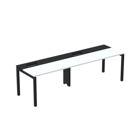 Estação de Trabalho Mesa Plataforma Escritório para 2 Pessoas com Caixa de Tomada Psc Branco/Preto