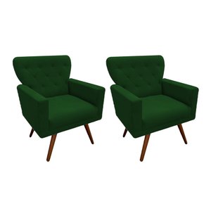 Kit 2 Poltronas Decorativa Aurora Suede Verde Pés Madeira Ms Decor