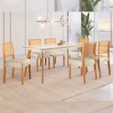 Ver imagem 1 de Conjunto Sala de Jantar 6 Lugares Tampo Vidro/MDF 160cm Madeira Maciça Mesa Mad e Cadeiras Versales