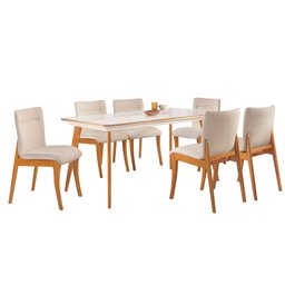 Conjunto Sala de Jantar Mesa Mad 160cm com 6 Cadeiras Debora estrutura em madeira Maciça e Tampo MDF/Vidro - 14