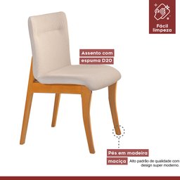 Conjunto Sala de Jantar Mesa Mad 160cm com 6 Cadeiras Debora estrutura em madeira Maciça e Tampo MDF/Vidro - 6